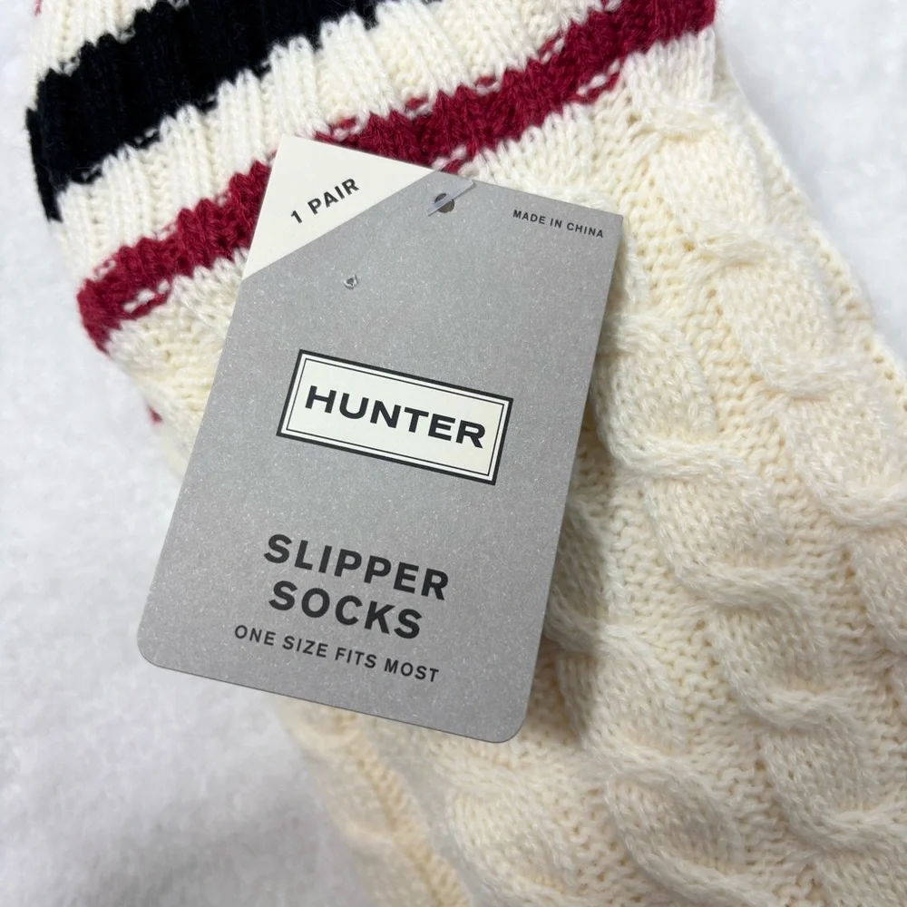 Hunter Cream Cable Knit Socks with Striped Cuff‎